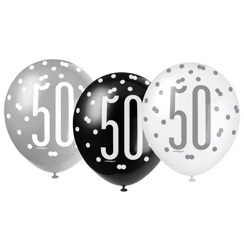 Ens De 6 Ballons Noir 50 Ans Boutique La Fiesta