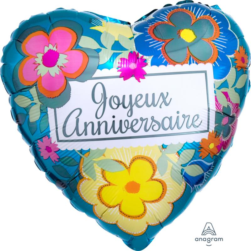 Ballon Millar Joyeux Anniversaire Coeur Fleurs Boutique La Fiesta